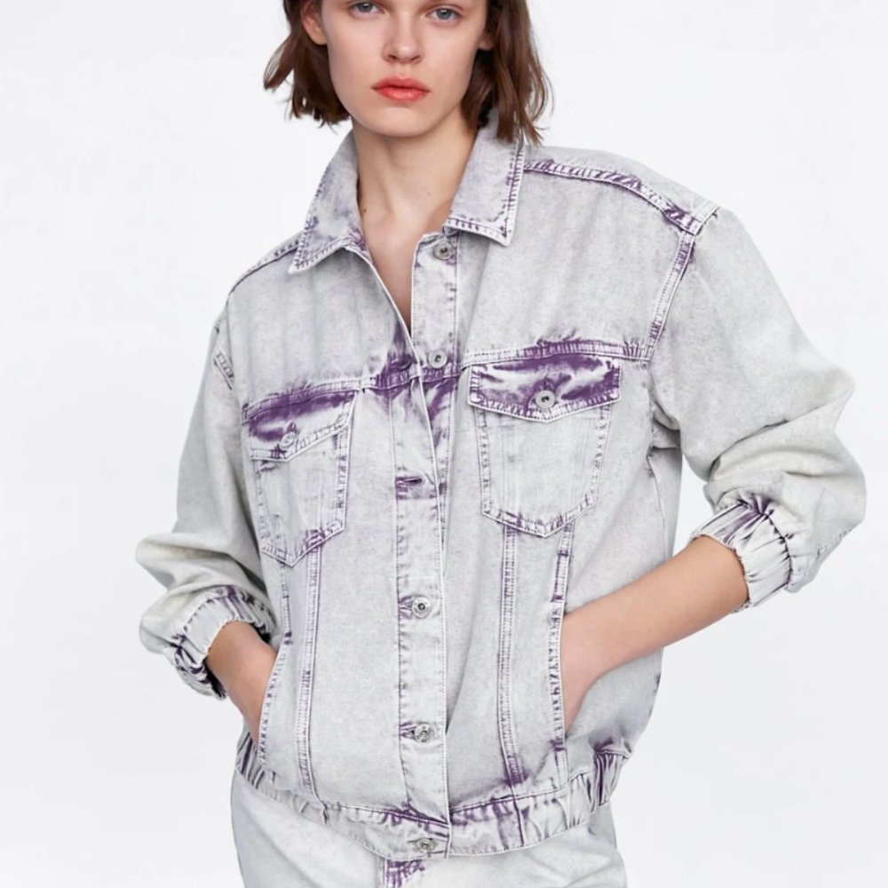 zara oversized denim wash jacket sz xs/s